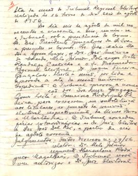 Ata da Sessão Ordinária do Tribunal Regional Eleitoral de Minas Gerais, realizada em 06/08/1956