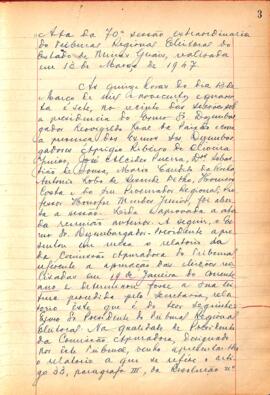 Ata da 70ª Sessão Extraordinária do Tribunal Regional Eleitoral de Minas Gerais