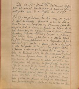 Ata da 15ª Sessão Ordinária do Tribunal Regional Eleitoral de Minas Gerais, realizada em 09/08/1945