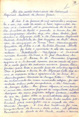 Ata da Sessão da Ata do Tribunal Regional Eleitoral de Minas Gerais, realizada em 09/02/1956