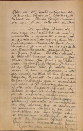 Ata da 29ª Sessão Ordinária do Tribunal Regional Eleitoral de Minas Gerais, realizada em 11/09/1945