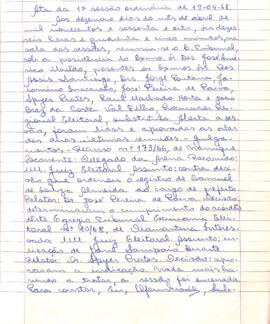 Ata da 1ª Sessão Ordinária do Tribunal Regional Eleitoral de Minas Gerais, realizada em 19/04/1968
