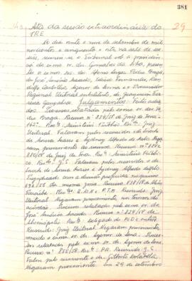 Ata da Sessão Extraordinária do Tribunal Regional Eleitoral de Minas Gerais, realizada em 29/09/1958