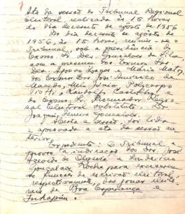 Ata da 1ª Sessão Ordinária do Tribunal Regional Eleitoral de Minas Gerais, realizada em 17/08/1956