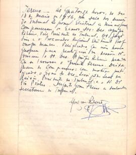 Termo da Sessão do Tribunal Regional Eleitoral de Minas Gerais, realizada em 13/05/1946, do Tribu...