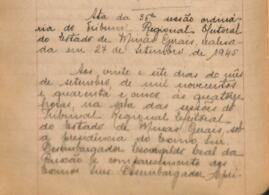 Ata da 36ª Sessão Ordinária do Tribunal Regional Eleitoral de Minas Gerais, realizada em 27/09/1945