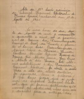 Ata da 19ª Sessão Ordinária do Tribunal Regional Eleitoral de Minas Gerais, realizada em 18/08/1945