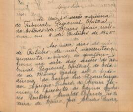 Ata da 41ª Sessão Ordinária do Tribunal Regional Eleitoral de Minas Gerais, realizada em 09/10/1945