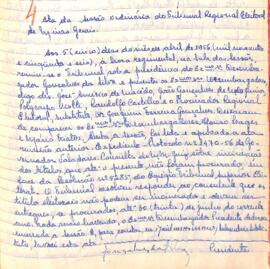 Ata da Sessão da Ata do Tribunal Regional Eleitoral de Minas Gerais, realizada em 05/04/1956