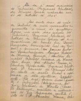 Ata da 46ª Sessão Ordinária do Tribunal Regional Eleitoral de Minas Gerais, realizada em 20/10/1945