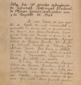 Ata da 13ª Sessão Ordinária do Tribunal Regional Eleitoral de Minas Gerais, realizada em 04/08/1945
