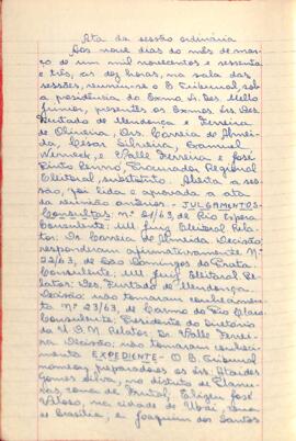 Ata da Sessão Ordinária do Tribunal Regional Eleitoral de Minas Gerais, realizada em 09/03/1963