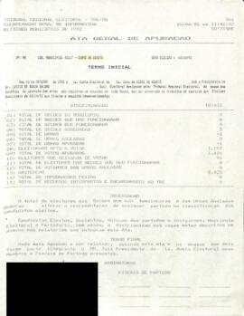 Termo Inicial de Apuração das Eleições Municipais de 1992 do Município de Cedro do Abaeté